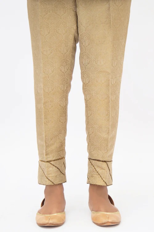 Embellished Jamawar Cigarette Pants - Gold
